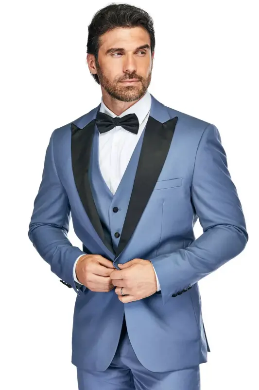 Men's 3-Piece Slim Fit Tuxedo with Peak Lapel-Slate blue - 2