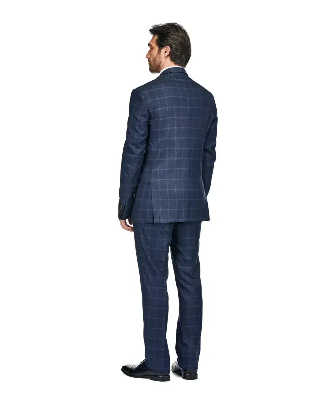 Men's 3-Piece Windowpane Plaid Slim Fit Suit - 4