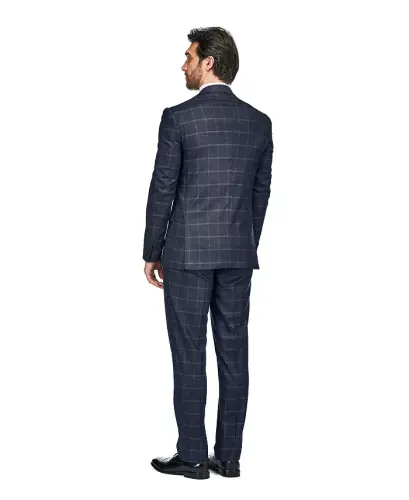 Men's 3-Piece Windowpane Plaid Slim Fit Suit - 3