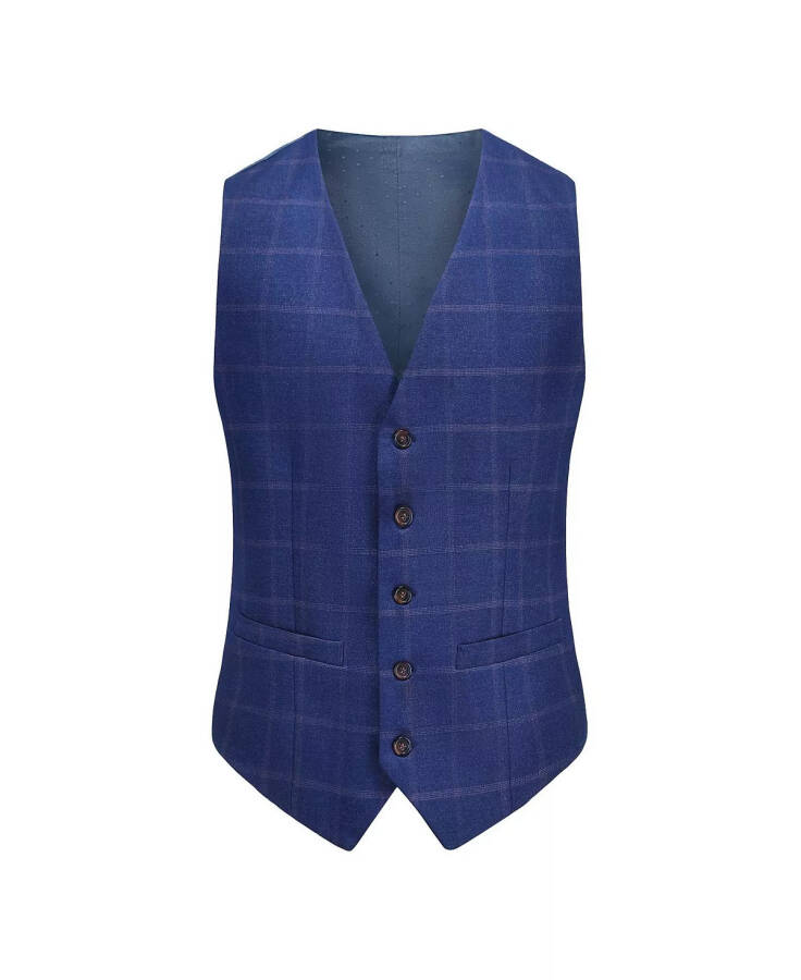 Men's 3-Piece Windowpane Plaid Slim Fit Suit Indigo - 2