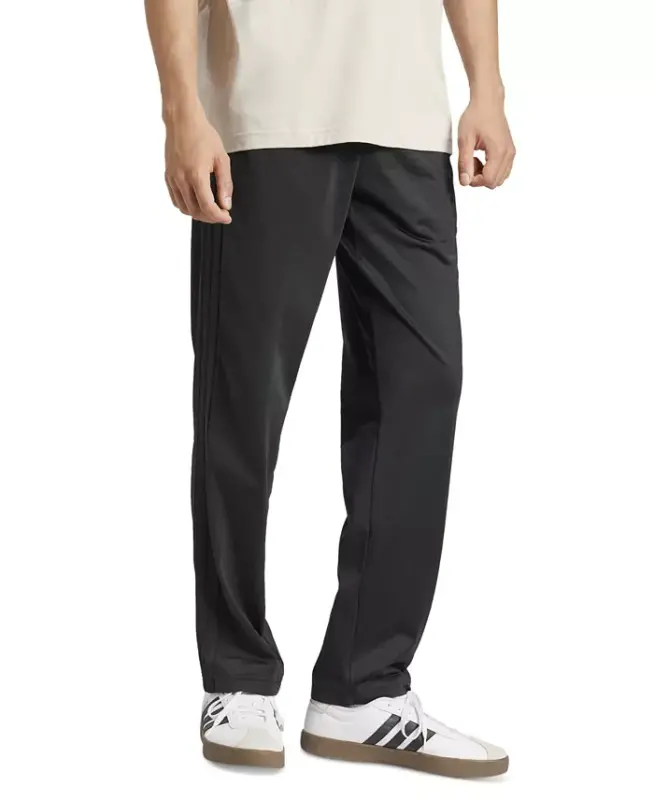 Men's 3-Stripes Regular Open Hem Track Pants - Black/Black Patent - 2