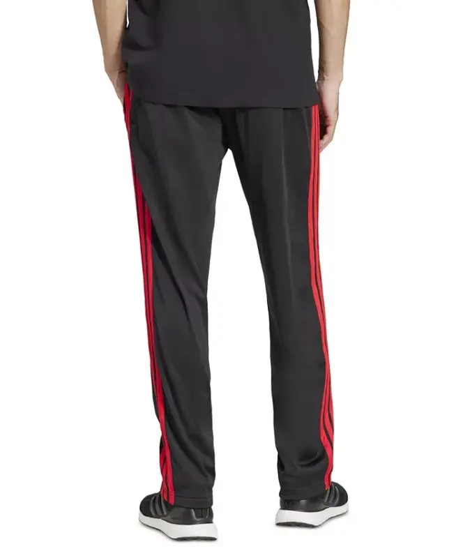 Men's 3-Stripes Regular Open Hem Track Pants - Black/Red - 3