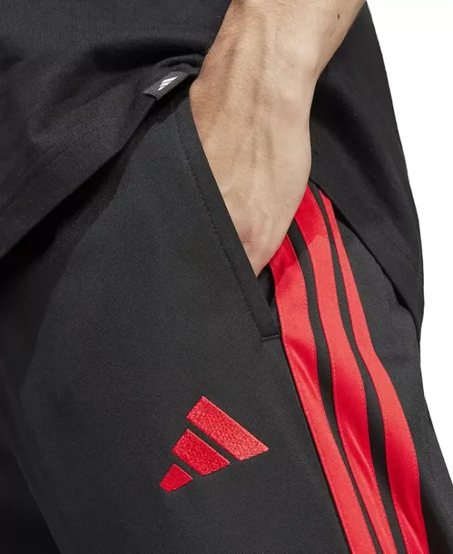 Men's 3-Stripes Regular Open Hem Track Pants - Black/Red - 2