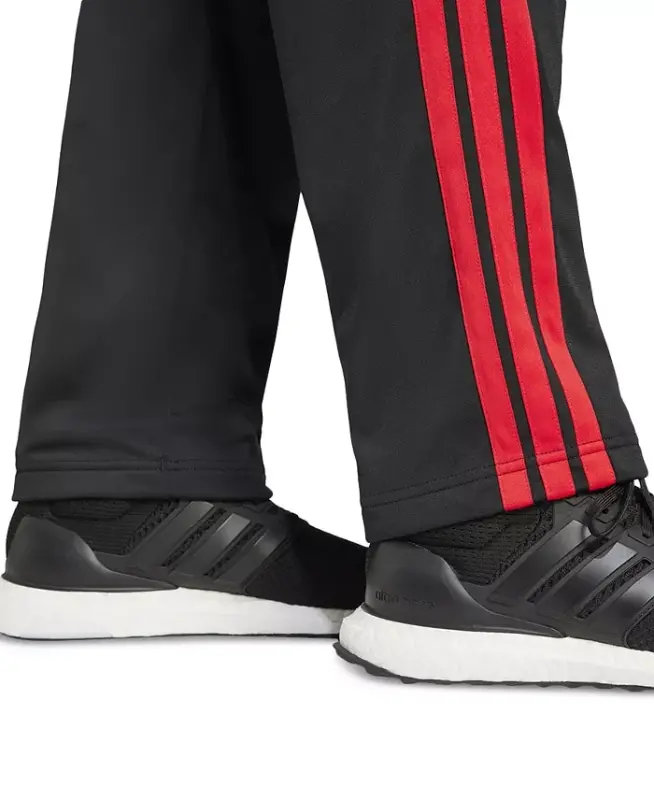 Men's 3-Stripes Regular Open Hem Track Pants - Black/Red - 3