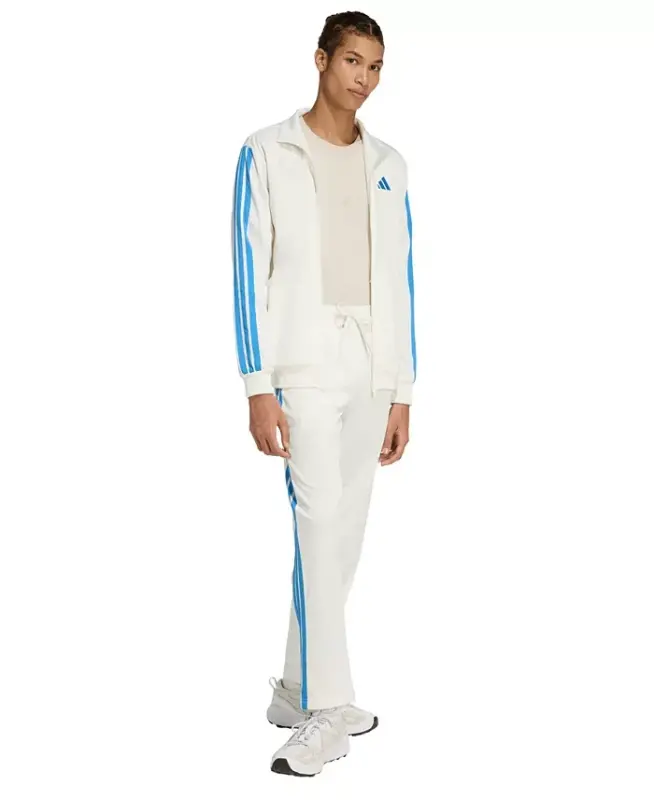 Men's 3-Stripes Regular Open Hem Track Pants - Off Whitt / Ray Blue - 2