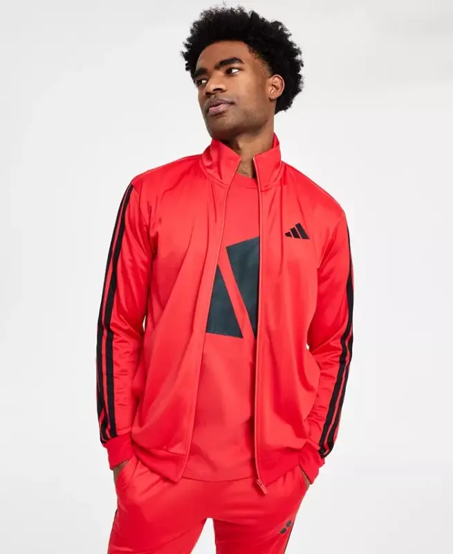 Men's 3 Stripes Tricot Regular Track Jacket - Ruby Red/Black - ADIDAS