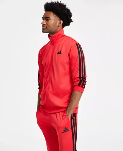 Men's 3 Stripes Tricot Regular Track Jacket - Ruby Red/Black - 3