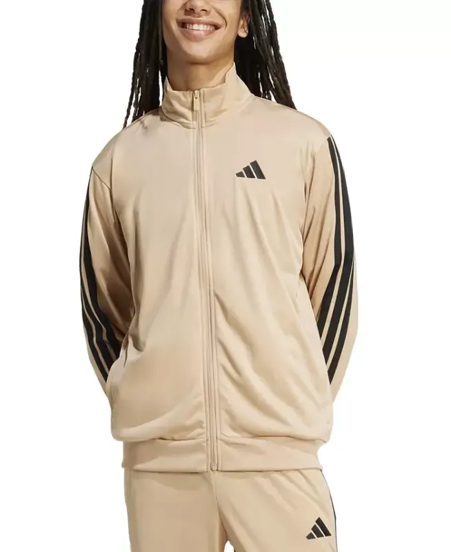 Men's 3 Stripes Tricot Regular Track Jacket - Sandstone/Black - ADIDAS