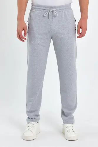 Men's 4-Piece Tracksuit Bottoms Zipper Pocket Embroidered Detail Straight Leg Relaxed Fit-Black - 5