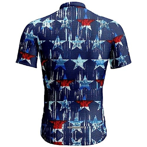 Men's 4th of July Cycling Jersey Short Sleeve Tops Pro Road Bike Bicycle Shirt Full Zip Stand Collar Jersey T-Shirt - 4