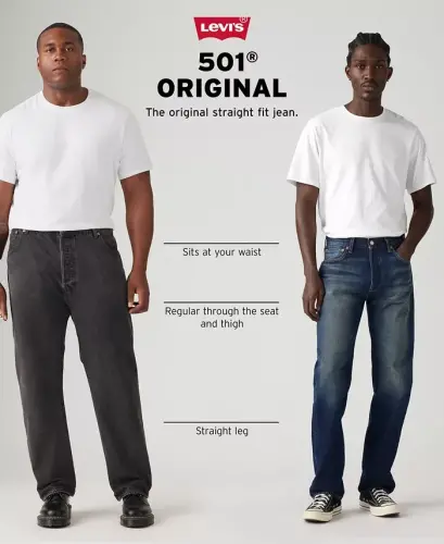 Men's 501 Regular-Fit Button Fly Non-Stretch Jeans - Firepit - 7