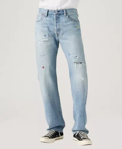 Men's 501 Straight-Fit Button Fly Stretch Jeans - Fix the car 