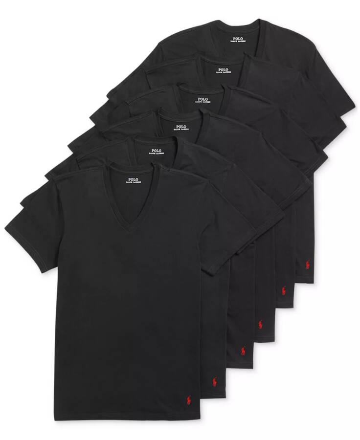 Men's 5+1 Free Bonus Pack. Cotton Classic-Fit V-Neck Undershirts POLO BLACK - 1