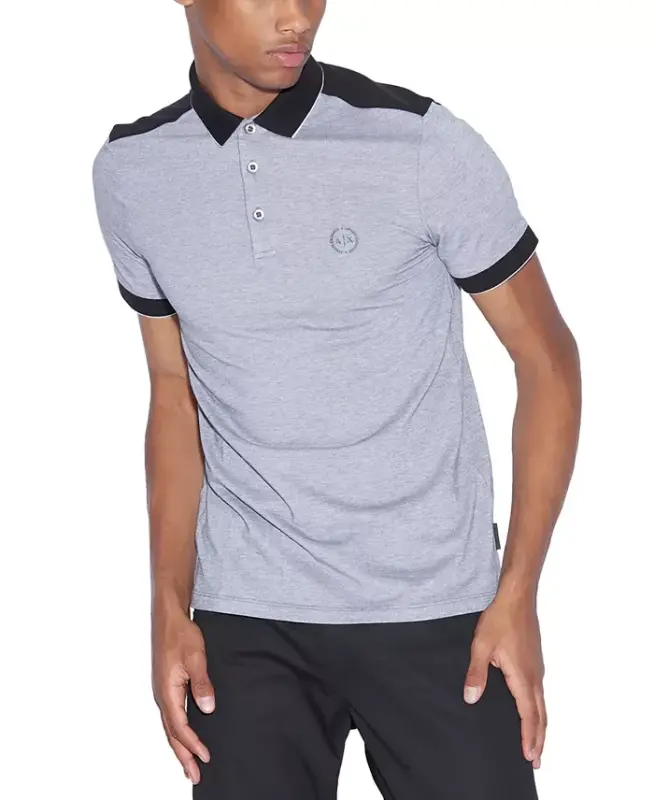 Men's Accent Small Circle Logo Polo Shirt-Black - A|X ARMANI EXCHANGE