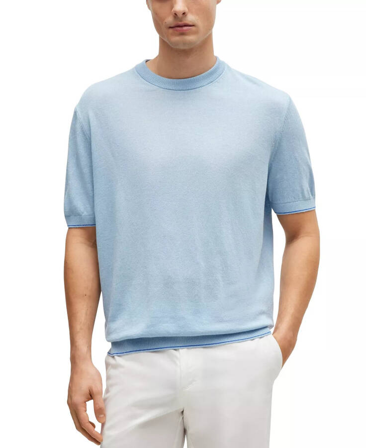 Men's Accent Tipping Linen-Blend Regular-Fit Sweater Open Blue - 1