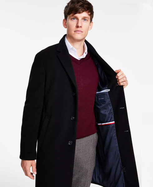 Men's Addison Wool-Blend Trim Fit Overcoat Black - 3