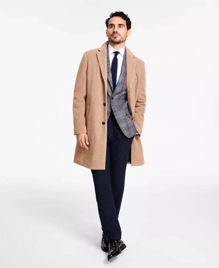 Men's Addison Wool-Blend Trim Fit Overcoat, Camel - 1