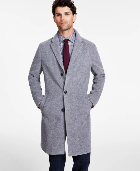 Men's Addison Wool-Blend Trim Fit Overcoat Light Grey - 4