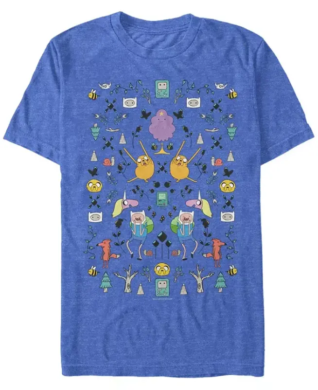 Men's Adventure Time Mirrored Icons Short Sleeve T-shirt-Royal Blue - FIFTH SUN