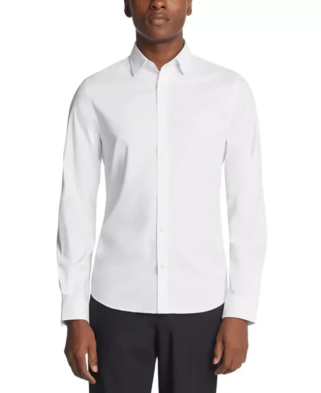 Men's Airsoft Slim Fit Untucked Length Wrinkle Free Stretch Dress Shirt - MICHAEL KORS