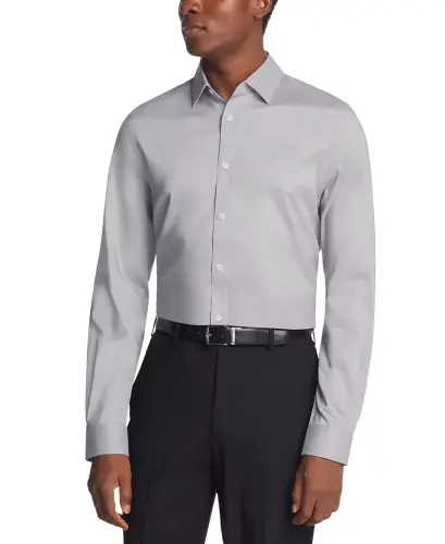 Men's Airsoft Slim Fit Untucked Length Wrinkle Free Stretch Dress Shirt - 3