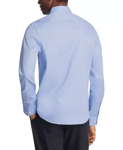 Men's Airsoft Slim Fit Untucked Length Wrinkle Free Stretch Dress Shirt-Blue - 2