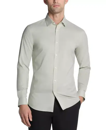 Men's Airsoft Slim Fit Untucked Length Wrinkle Free Stretch Dress Shirt - Sage Green - 1