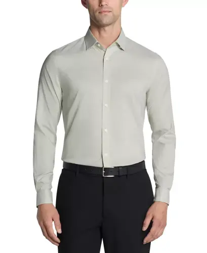 Men's Airsoft Slim Fit Untucked Length Wrinkle Free Stretch Dress Shirt - Sage Green - 4