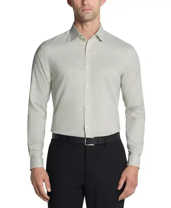 Men's Airsoft Slim Fit Untucked Length Wrinkle Free Stretch Dress Shirt - Sage Green - 4