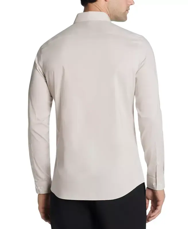 Men's Airsoft Slim Fit Untucked Length Wrinkle Free Stretch Dress Shirt - Sand - 2