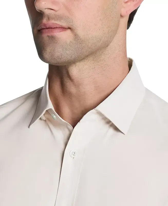 Men's Airsoft Slim Fit Untucked Length Wrinkle Free Stretch Dress Shirt - Sand - 3