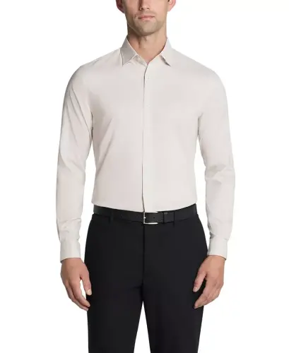Men's Airsoft Slim Fit Untucked Length Wrinkle Free Stretch Dress Shirt - Sand - 4