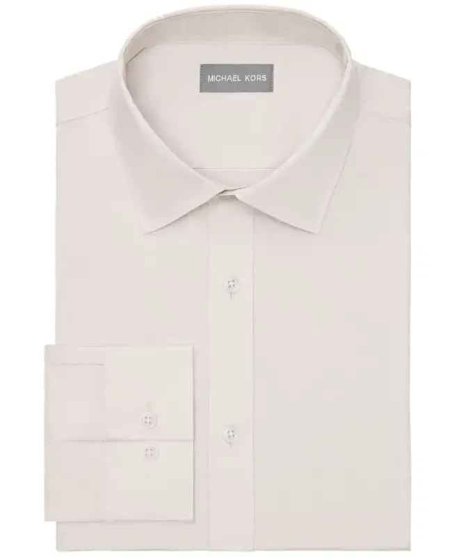 Men's Airsoft Slim Fit Untucked Length Wrinkle Free Stretch Dress Shirt - Sand - 5