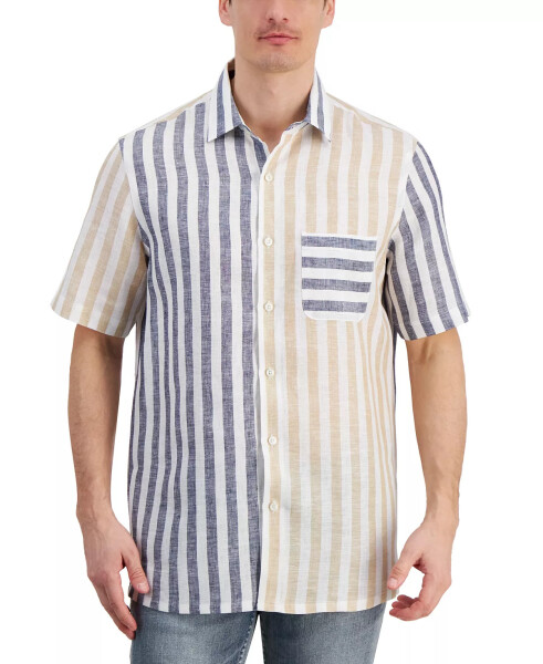 Men's Alba Block Cabana Stripe Linen Shirt, Created for Modazone Navy Blue - 4