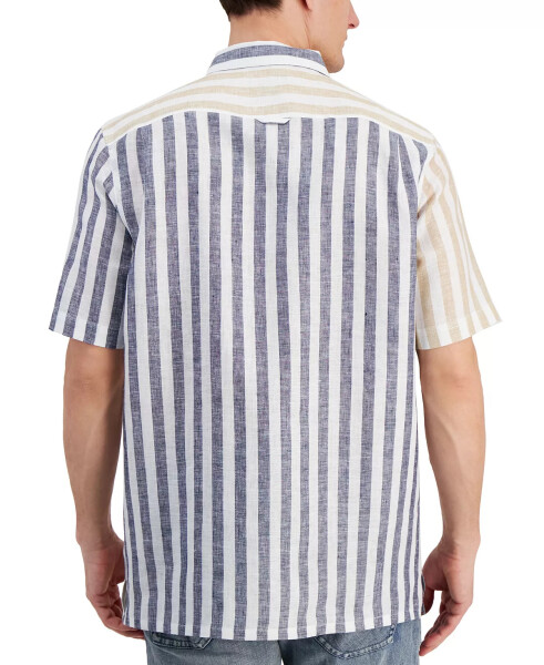 Men's Alba Block Cabana Stripe Linen Shirt, Created for Modazone Navy Blue - 5