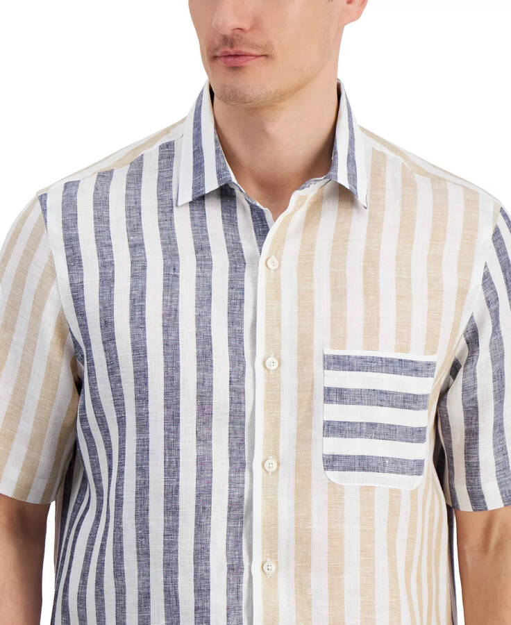 Men's Alba Block Cabana Stripe Linen Shirt, Created for Modazone Navy Blue - 6