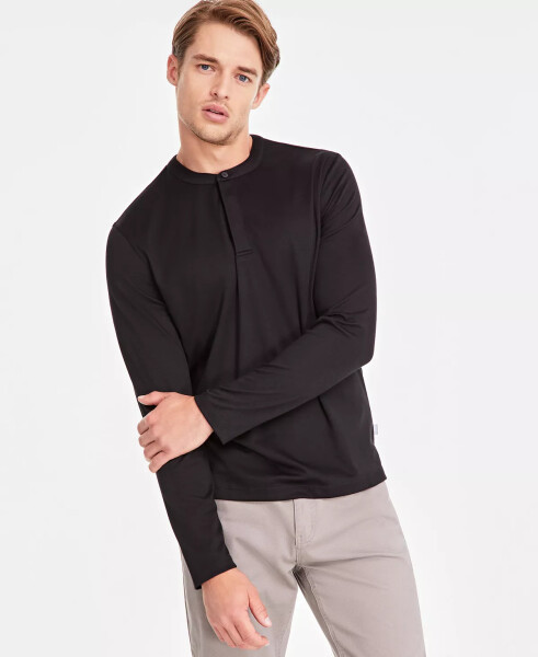 Men's Alfatech Solid Henley, Created for Modazone Deep Black - 1