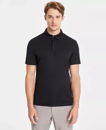 Men's AlfaTech Stretch Solid Polo Shirt, Created for Modazone-Deep Black 