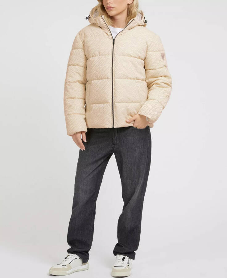 Men's Allover Logo Puffer Jacket Tan - 3