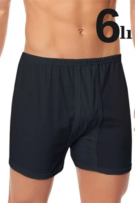 Men's Ankle Boxer Shorts 6-Pack Black 100% Cotton Knit - 1