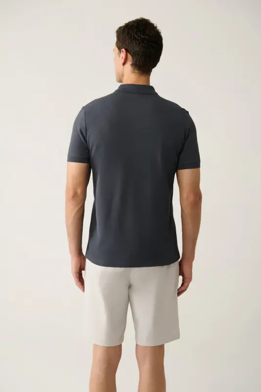 Men's Anthracite 100% Cotton Cooling Polo Neck T-shirt E001004-Anthracite - 4