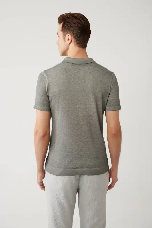 Men's Anthracite 3-Button Polo Collar Knit Regular Fit T-Shirt A41Y5067 - Anthracite - 4
