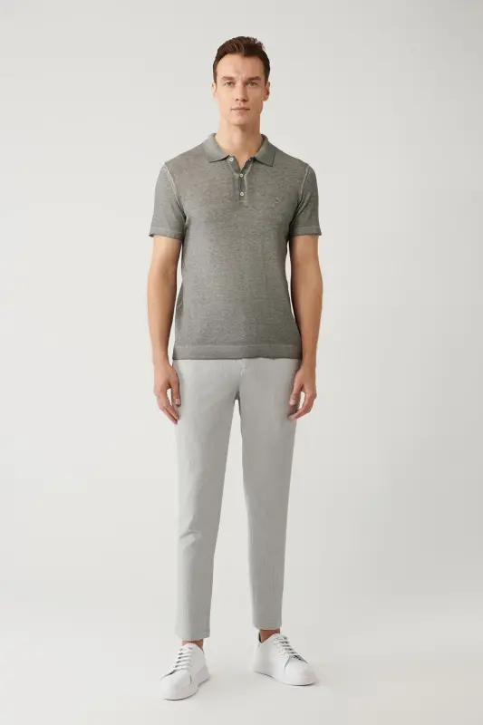 Men's Anthracite 3-Button Polo Collar Knit Regular Fit T-Shirt A41Y5067 - Anthracite - 5