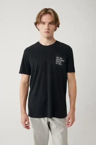 Men's Anthracite Bicycle Collar Printed Soft Touch Regular Fit T-shirt A41y1136 - 1