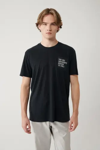 Men's Anthracite Bicycle Collar Printed Soft Touch Regular Fit T-shirt A41y1136 