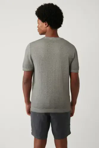 Men's Anthracite Bicycle Neck Garment Dyed Paint Effect Regular Fit Knit T-shirt A41y5074 - 4