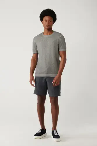 Men's Anthracite Bicycle Neck Garment Dyed Paint Effect Regular Fit Knit T-shirt A41y5074 - 5