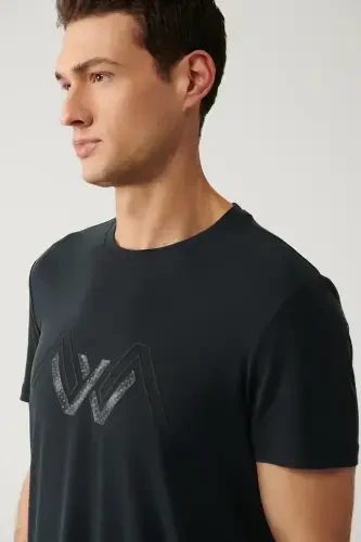 Men's Anthracite Bike Neck Printed Soft Touch Regular Fit T-shirt A41y1131 - AVVA (1)