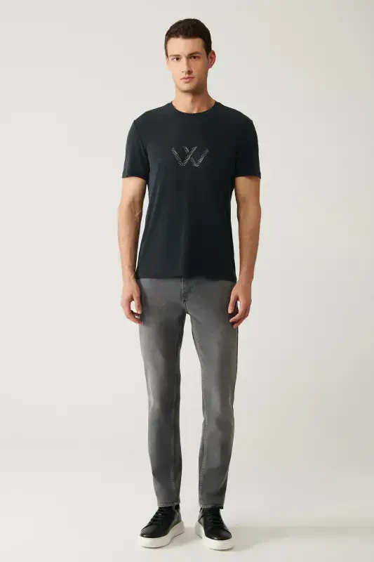 Men's Anthracite Bike Neck Printed Soft Touch Regular Fit T-shirt A41y1131 - 6