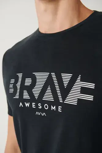 Men's Anthracite Bike Neck Printed Soft Touch Regular Fit T-shirt A41y1138 - AVVA (1)